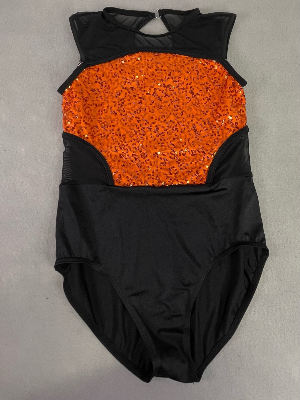 Weissman Black and Orange Sequin Dance Leotard Child XL